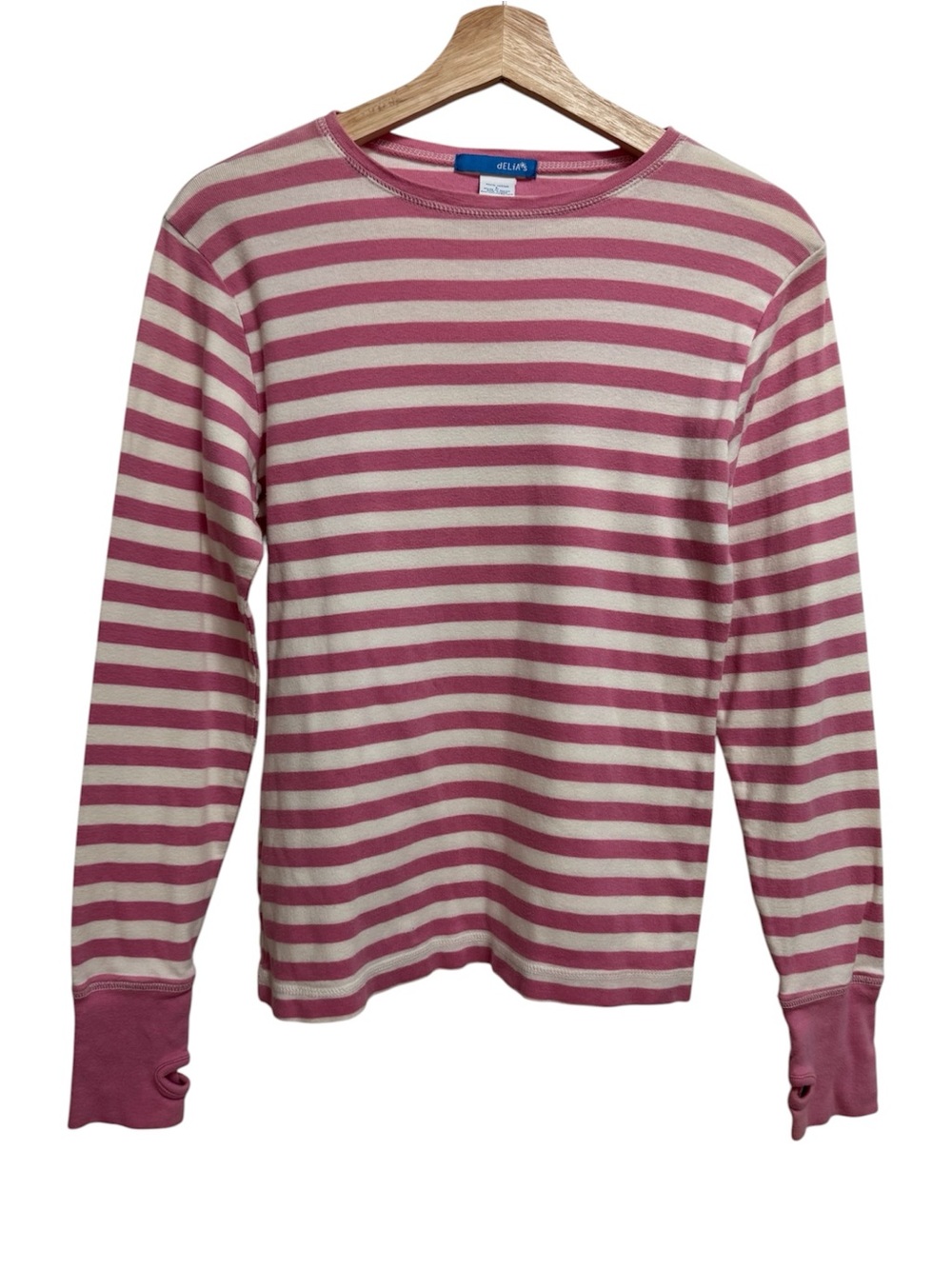 Vintage 90s Y2K Delia*s Striped Long Sleeve Blouse Top Women Large Thumbhole